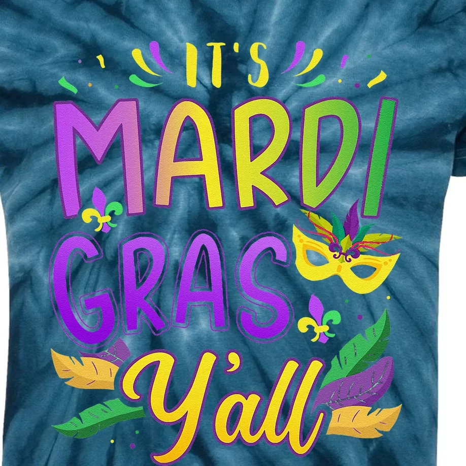 ItS Mardi Gras YAll With Mask And Fleur De Lis Kids Tie-Dye T-Shirt