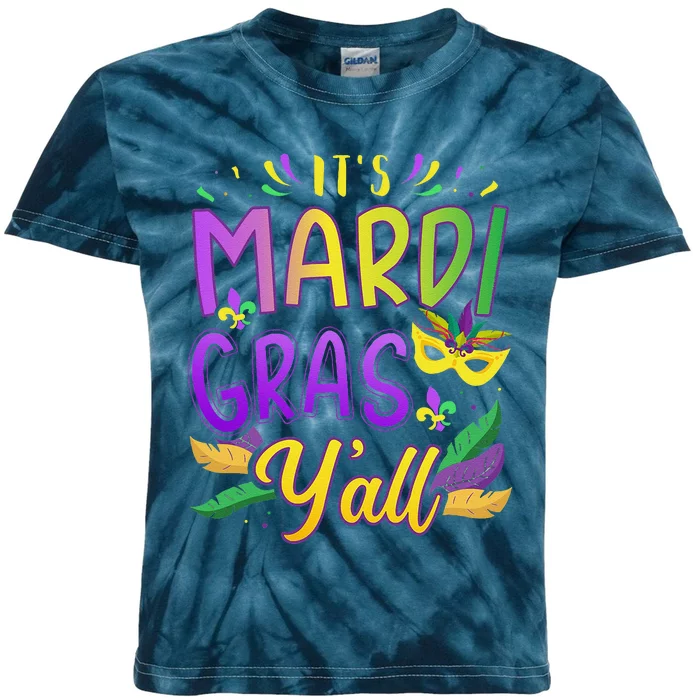 ItS Mardi Gras YAll With Mask And Fleur De Lis Kids Tie-Dye T-Shirt