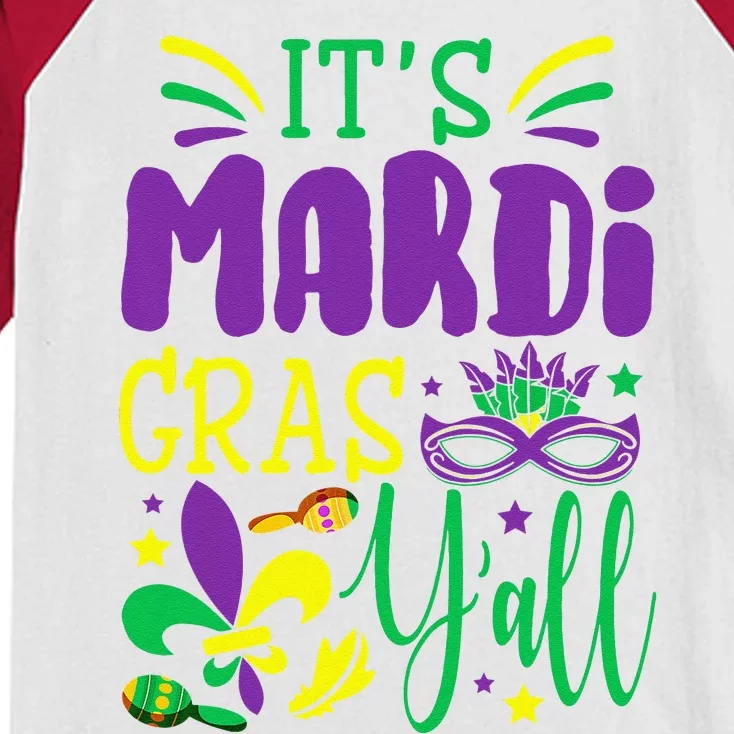 Its Mardi Gras Yall T Mardi Gras Party Mask Costume Kids Colorblock Raglan Jersey