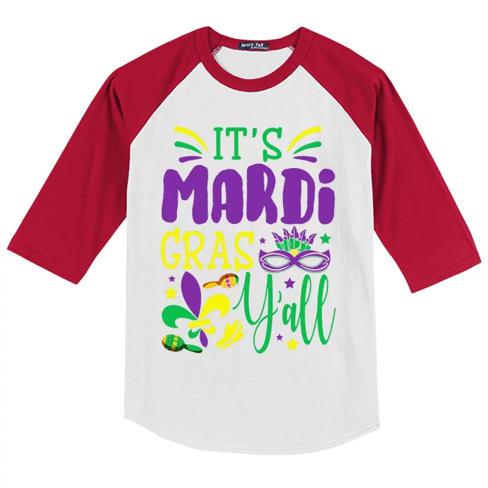 Its Mardi Gras Yall T Mardi Gras Party Mask Costume Kids Colorblock Raglan Jersey