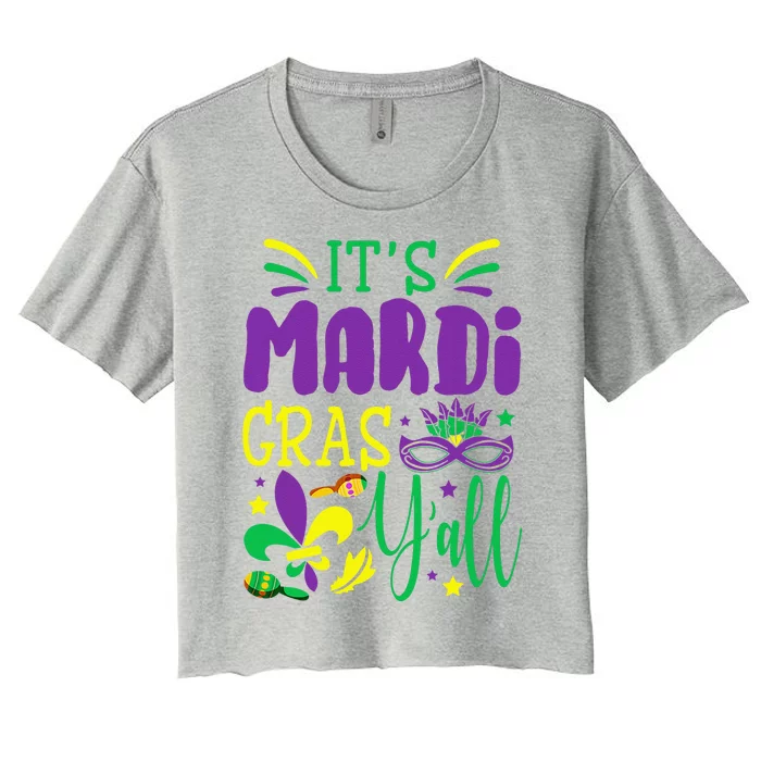 Its Mardi Gras Yall T Mardi Gras Party Mask Costume Women's Crop Top Tee