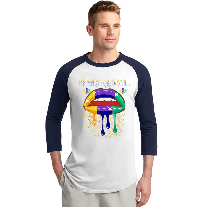 Its Mardi Gras Yall Lips Carnival Parade Masquerade Party Funny Gift Baseball Sleeve Shirt