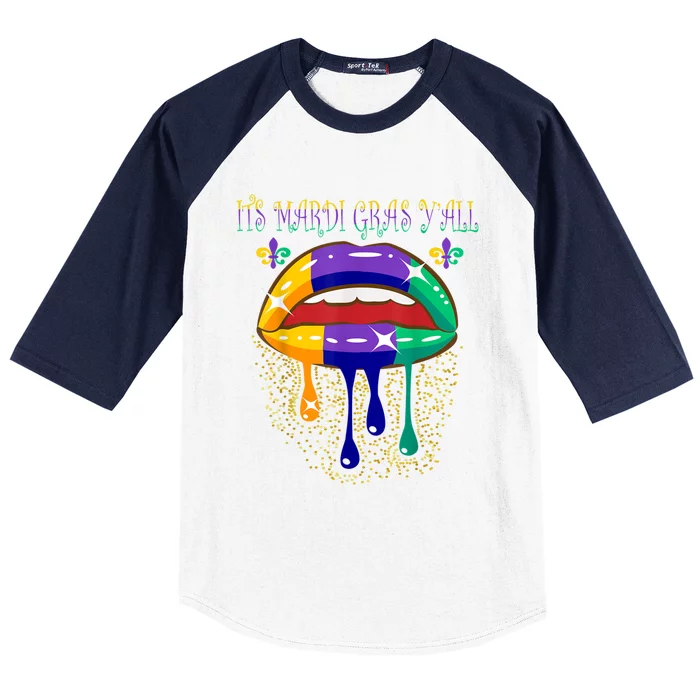 Its Mardi Gras Yall Lips Carnival Parade Masquerade Party Funny Gift Baseball Sleeve Shirt