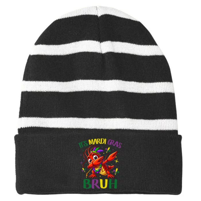 ItS Mardi Gras Bruh Dabbing Crawfish Carnival Striped Beanie with Solid Band