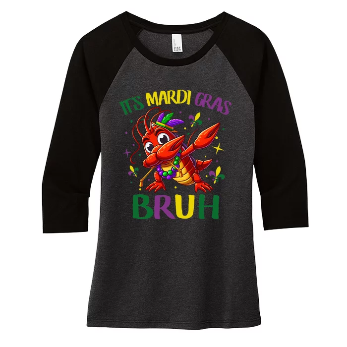 ItS Mardi Gras Bruh Dabbing Crawfish Carnival Women's Tri-Blend 3/4-Sleeve Raglan Shirt