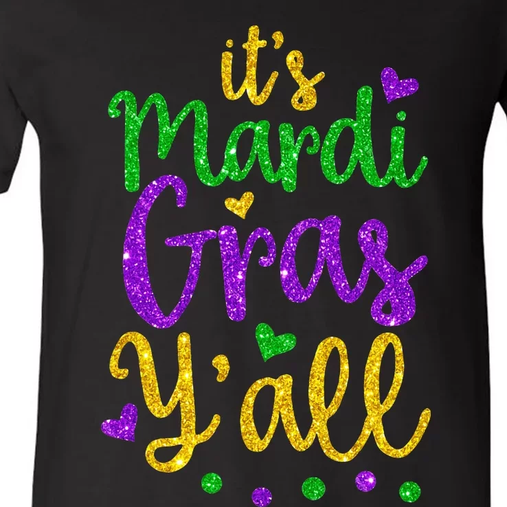 Its Mardi Gras Yall Mardi Gras Party Mask Costume V-Neck T-Shirt