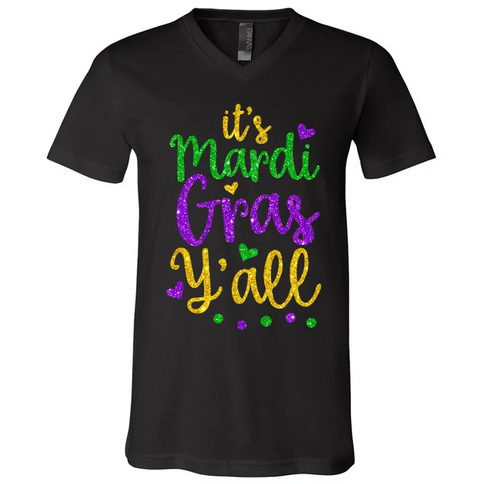 Its Mardi Gras Yall Mardi Gras Party Mask Costume V-Neck T-Shirt