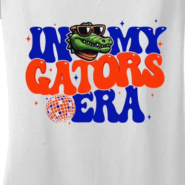 In My Gators Era Game Day Mascot Spirit Squad Florida Groovy Women's V-Neck T-Shirt