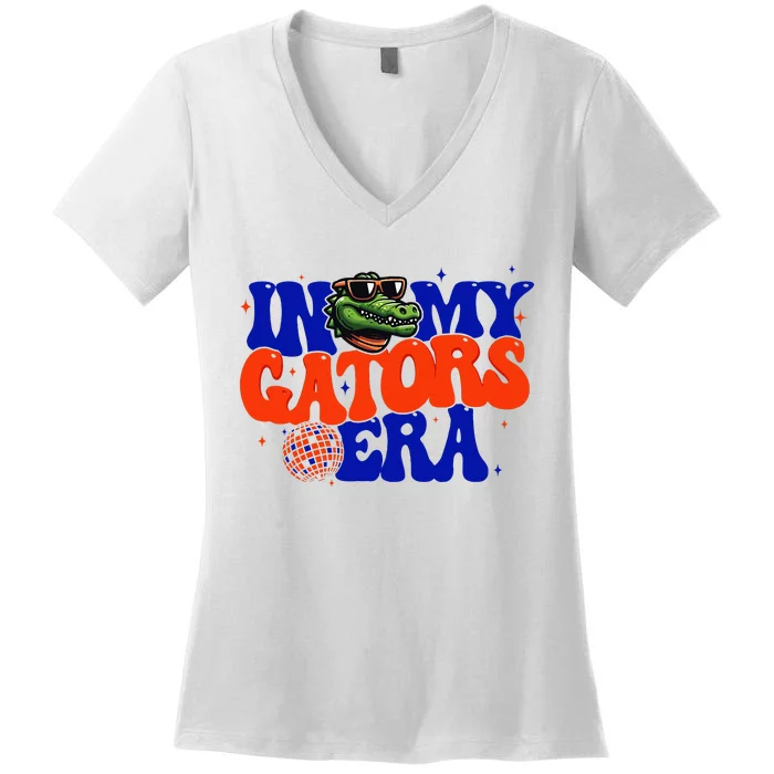 In My Gators Era Game Day Mascot Spirit Squad Florida Groovy Women's V-Neck T-Shirt