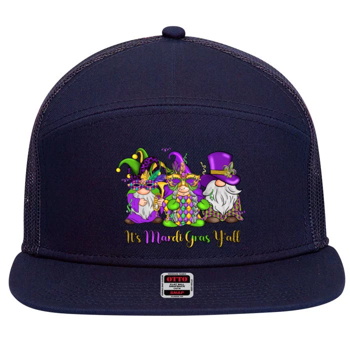 It's Mardi Gras Y'all Gnome Fat Tuesday Gift Fleur De Lis 7 Panel Mesh Trucker Snapback Hat