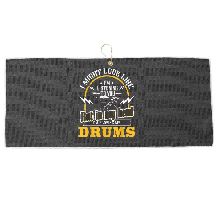 In My Head IM Playing My Drums Drummer Percussionist Large Microfiber Waffle Golf Towel