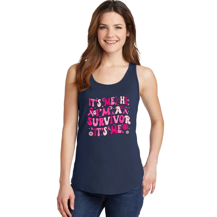 Its Me Hi Im Survivor Groovy Breast Cancer Awareness Gift Ladies Essential Tank