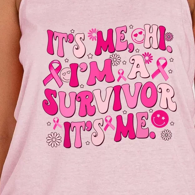 Its Me Hi Im Survivor Groovy Breast Cancer Awareness Gift Women's Knotted Racerback Tank