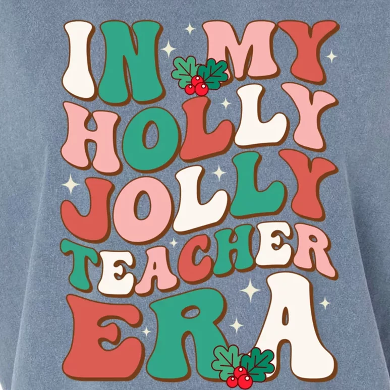 In My Holly Xmas Jolly Teacher Era Retro Christmas Teacher Great Gift Garment-Dyed Women's Muscle Tee