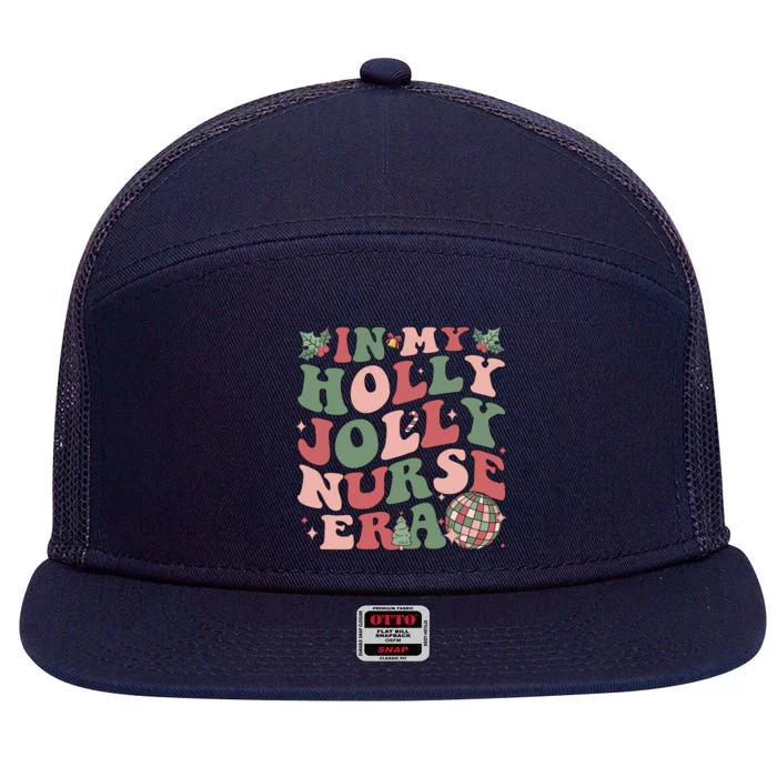 In My Holly Xmas Jolly Nurse Era Retro Christmas Jolly Nurse Gift 7 Panel Mesh Trucker Snapback Hat