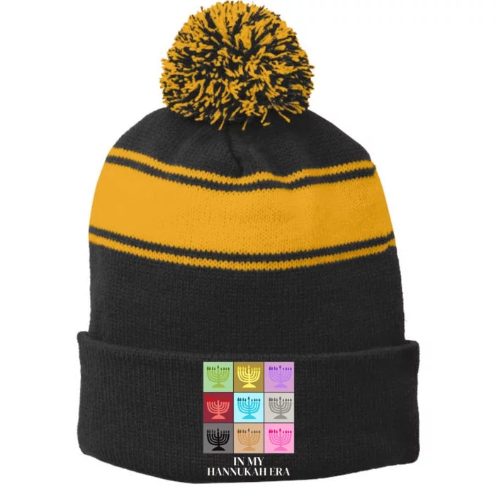 In My Hanukkah Era Ugly Jewish Xmas Funny Christmas Hanukkah Stripe Pom Pom Beanie