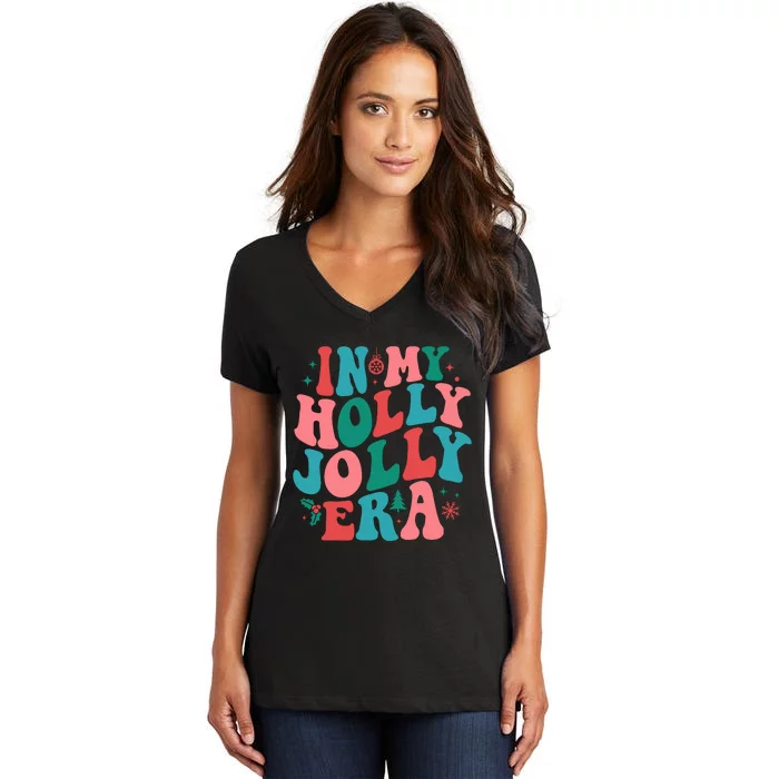 In My Holly Xmas Jolly Para Era Retro Christmas Jolly Para Women's V-Neck T-Shirt