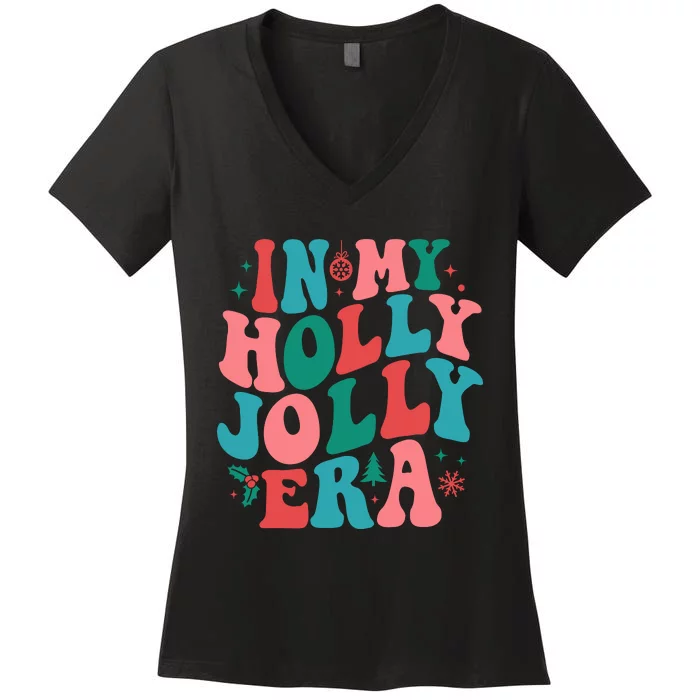 In My Holly Xmas Jolly Para Era Retro Christmas Jolly Para Women's V-Neck T-Shirt