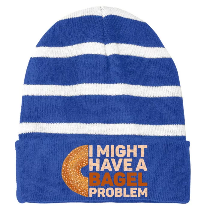 I Might Have A Bagel Problem Design Bagel Lover Cute Gift Striped Beanie with Solid Band