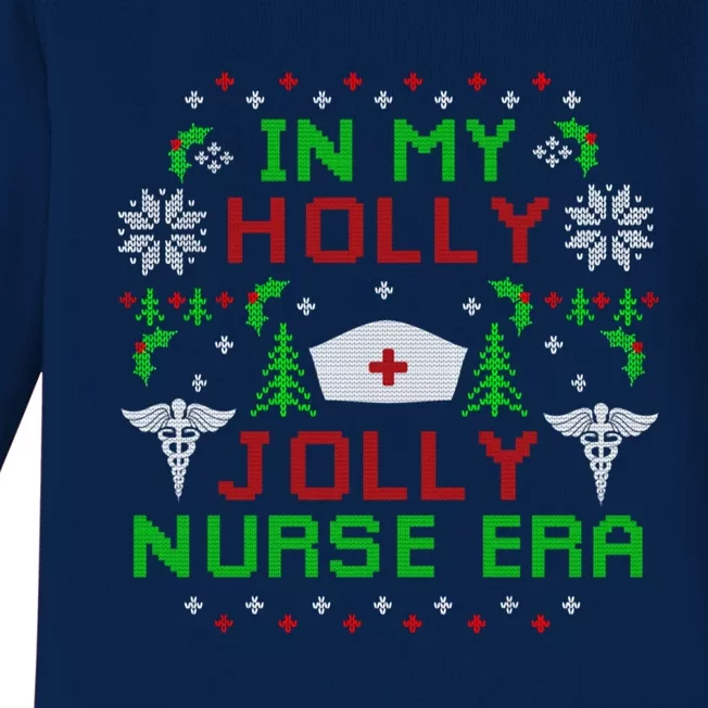 In My Holly Xmas Jolly Nurse Era Christmas Nurse Vibes Cool Gift Baby Long Sleeve Bodysuit