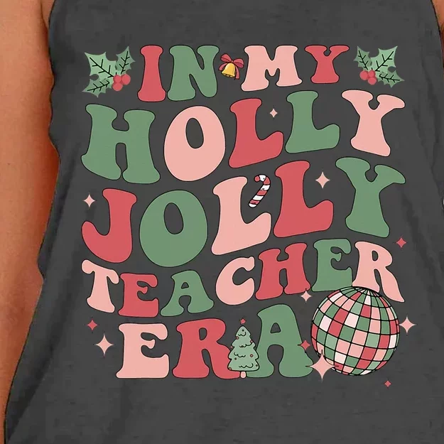 In My Holly Xmas Jolly Teacher Era Christmas Teacher Vibes Women's Knotted Racerback Tank