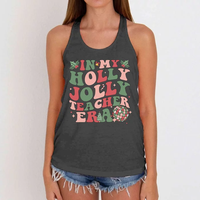 In My Holly Xmas Jolly Teacher Era Christmas Teacher Vibes Women's Knotted Racerback Tank