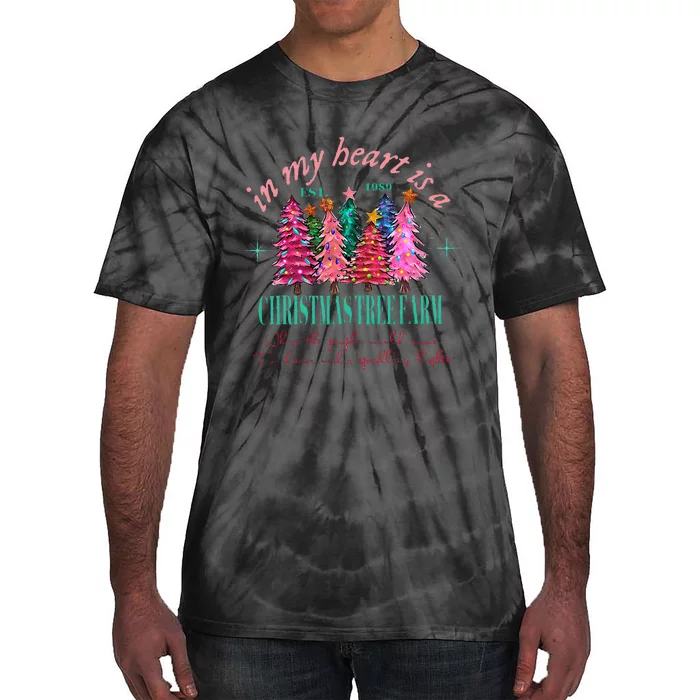 In My Heart Is A Christmas Xmas Tree Farm Vintage Tie-Dye T-Shirt