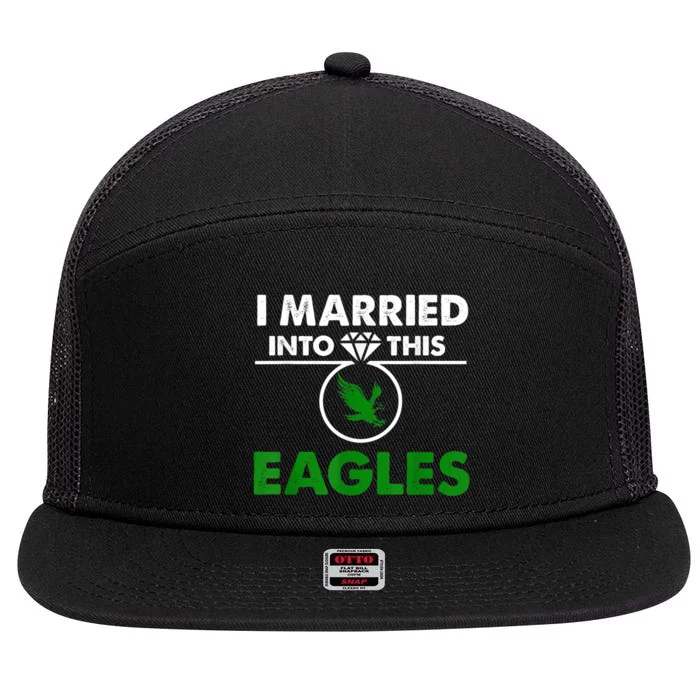 i married into this eagles design Quote apparel cool saying 7 Panel Mesh Trucker Snapback Hat