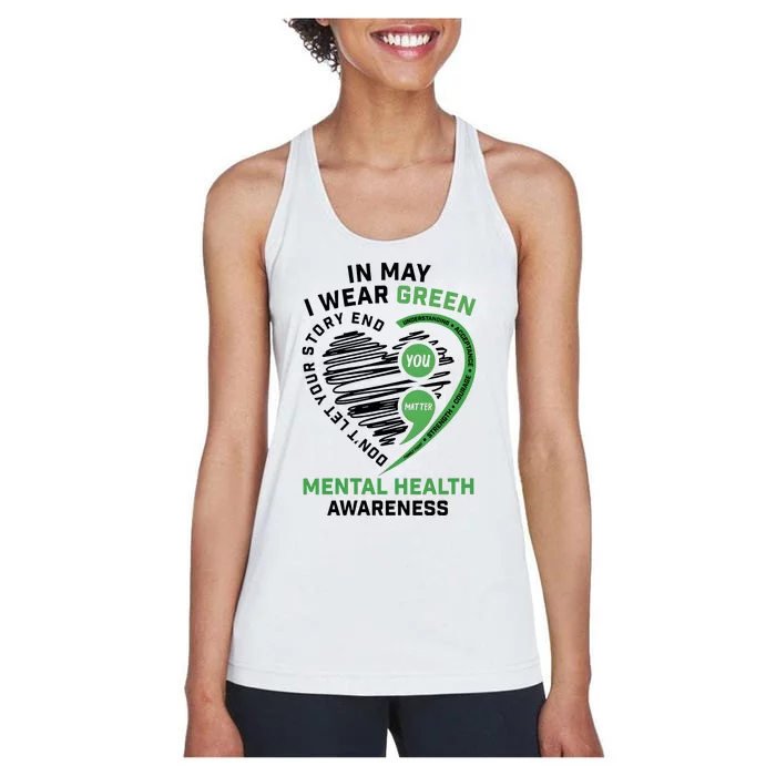 In May I Wear Green Mental Health Awareness Therapist Women's Racerback Tank