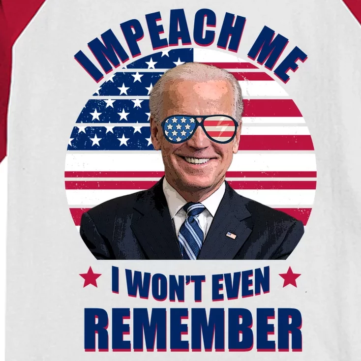 Impeach Me I Won't Even Remember Joe Biden American Flag Funny Kids Colorblock Raglan Jersey