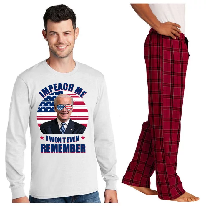 Impeach Me I Won't Even Remember Joe Biden American Flag Funny Long Sleeve Pajama Set