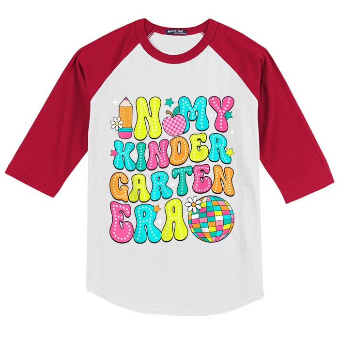 In My Kindergarten Era Groovy Back To School Teacher Student Kids Colorblock Raglan Jersey