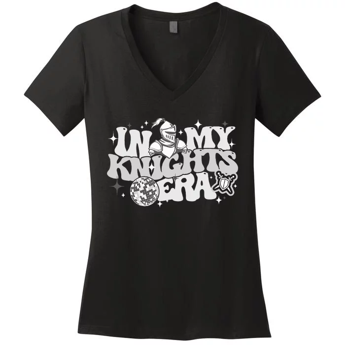 In My Knights Era Back To School Mascot Spirit Game Squad Women's V-Neck T-Shirt