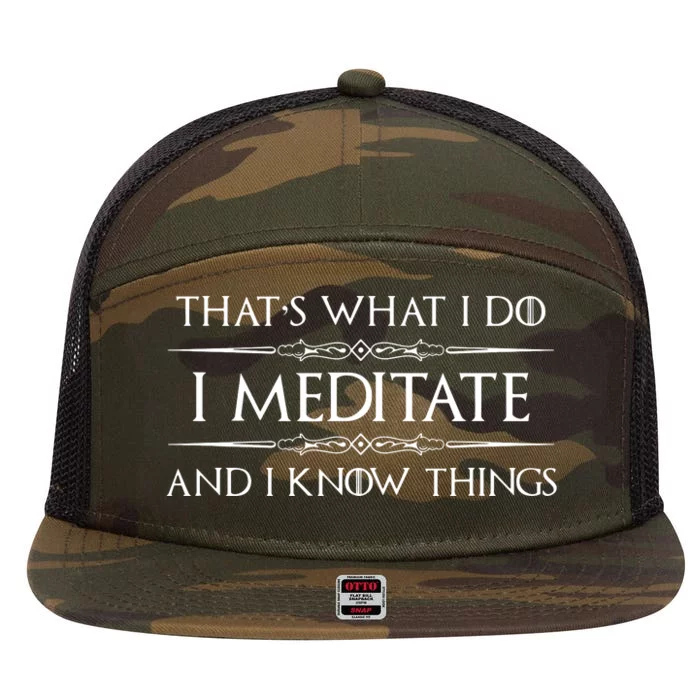 I Meditate Know Things Funny Meditator 7 Panel Mesh Trucker Snapback Hat