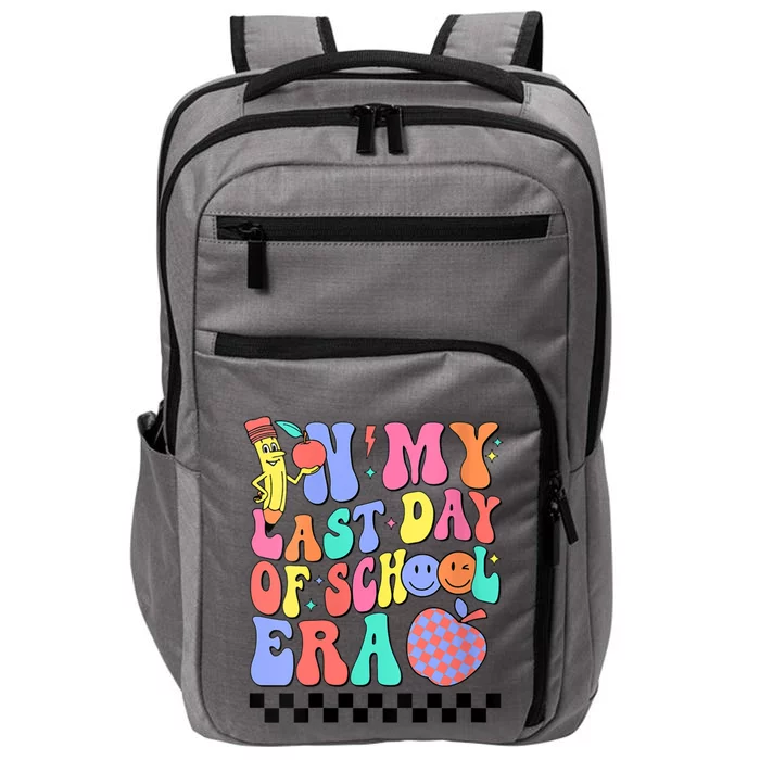 In My Last Day Of School Era Groovy Graduate Teacher Student Gift Impact Tech Backpack