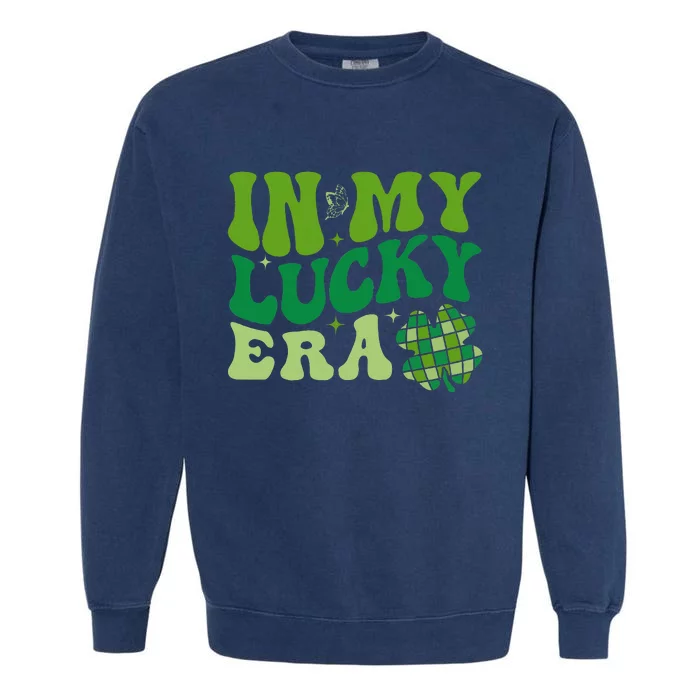 In My Lucky Era St Patricks Day Retro Groovy Disco Shamrock Garment-Dyed Sweatshirt