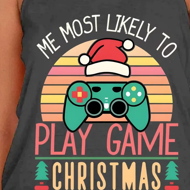 Im More Likely To Play Video Games On Christmas Funny Women's Knotted Racerback Tank