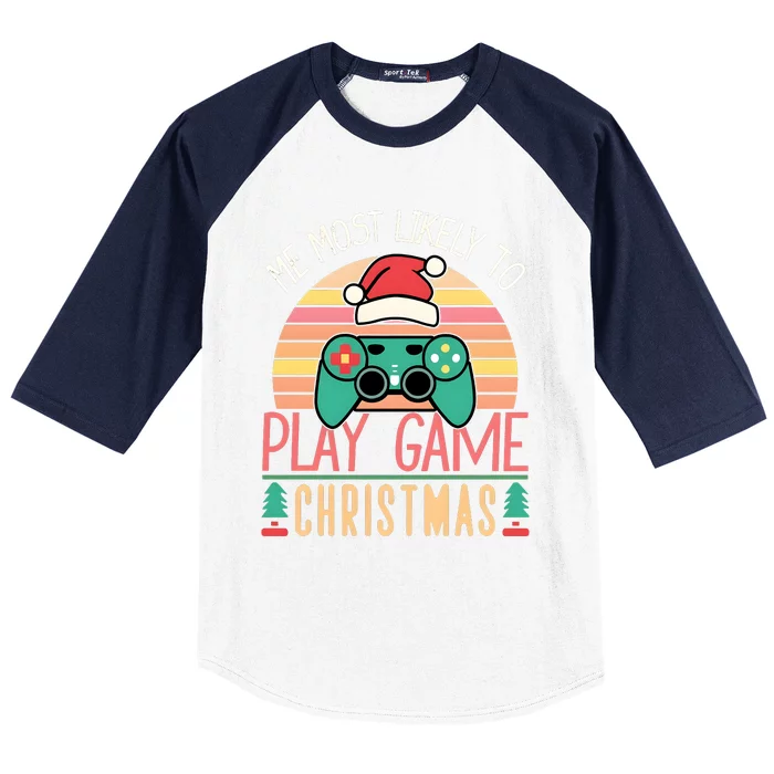 Im More Likely To Play Video Games On Christmas Funny Baseball Sleeve Shirt