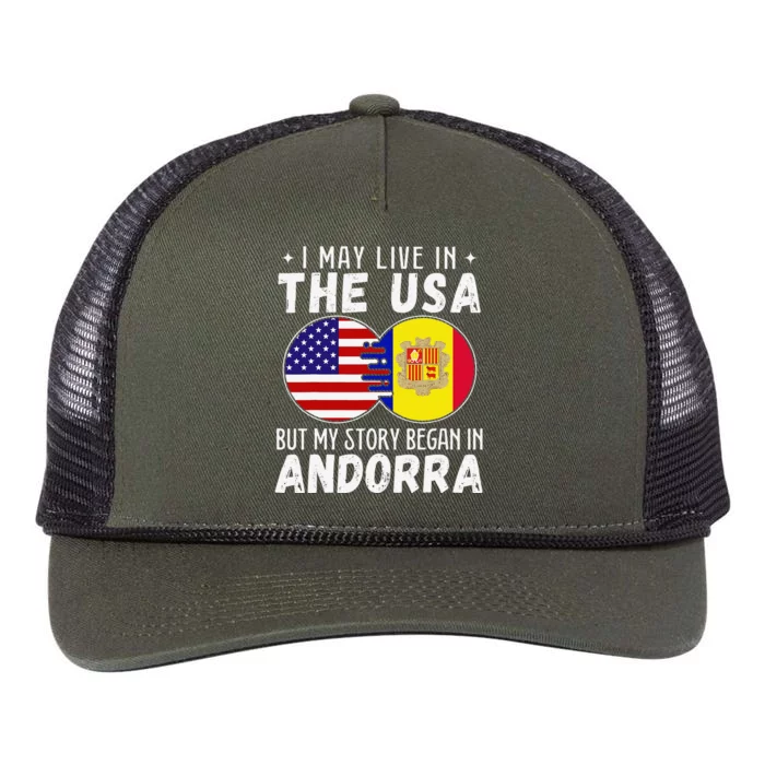 I May Live In The Usa But My Story Began In Andorra Retro Rope Trucker Hat Cap