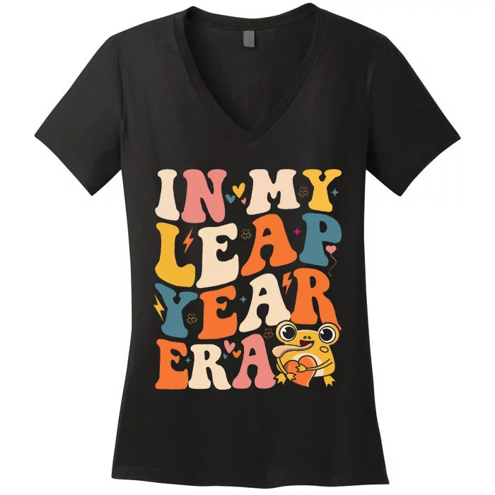 In My Leap Year Era Leap Year 2024 Birthday Groovy Women's V-Neck T-Shirt