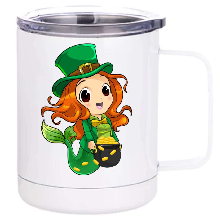 Irish Mermaid Leprechaun St Patricks Day Lucky Mermaid Gift Front & Back 12oz Stainless Steel Tumbler Cup