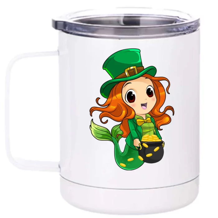 Irish Mermaid Leprechaun St Patricks Day Lucky Mermaid Gift Front & Back 12oz Stainless Steel Tumbler Cup