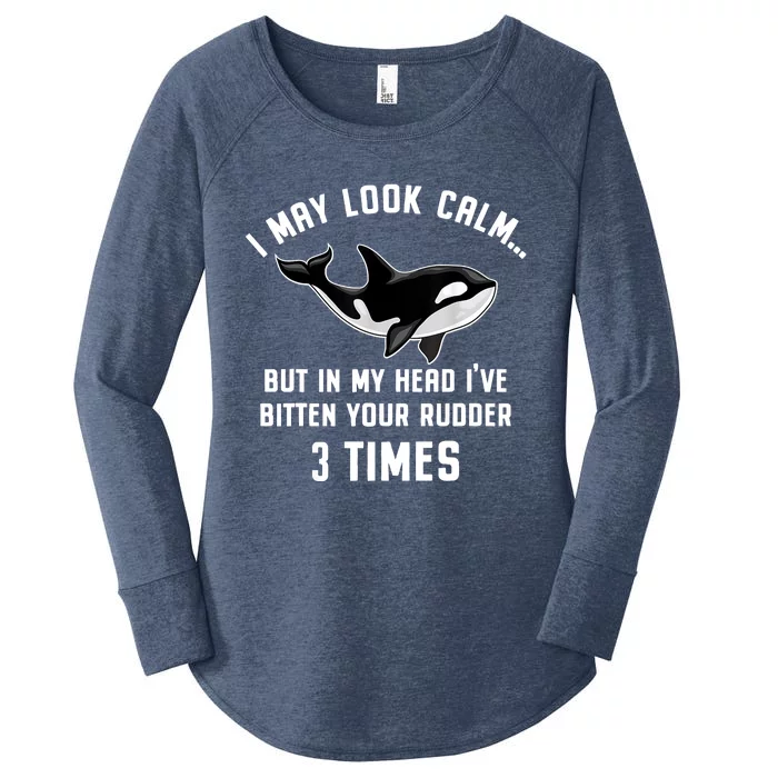 I May Look Calm Funny Orca Whale Orca Attack Nasty Orca Women's Perfect Tri Tunic Long Sleeve Shirt