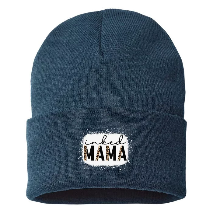 Inked Mama Leopard Tattoo Mom Funny Mother's Day Bleached Sustainable Knit Beanie