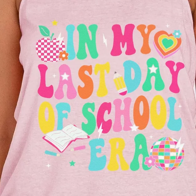 In My Last Day Of School Era Teacher Graduation Women's Knotted Racerback Tank