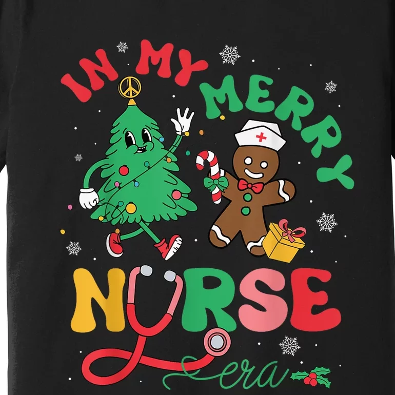 In My Merry Nurse Era Christmas Tree Gingerbread Nursing Pjs Premium T-Shirt