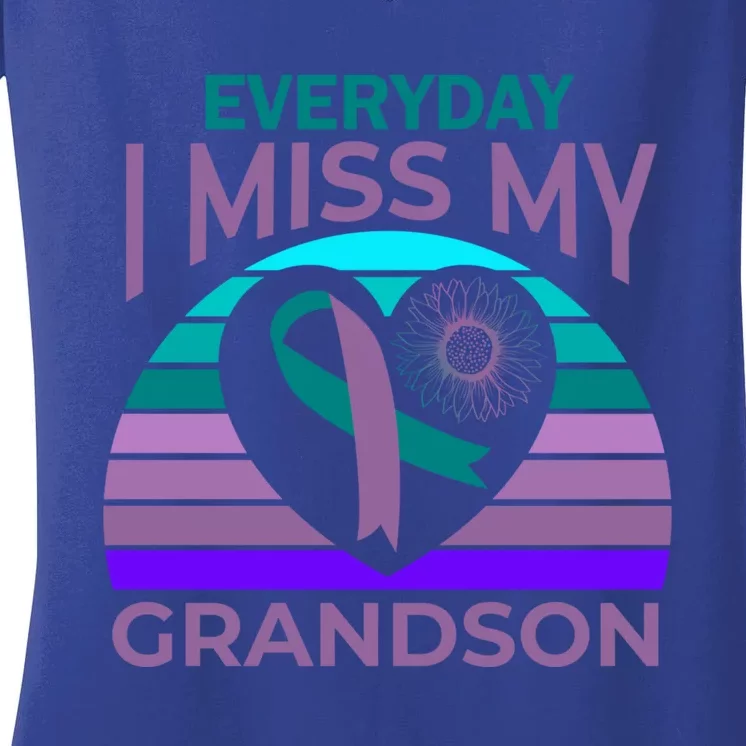 I Miss My Grandson Heart Suicide Awareness Grandma Gift Women's V-Neck T-Shirt