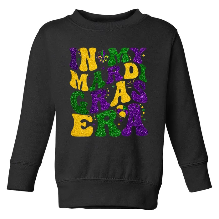 In My Mardi Gras Era Retro Groovy Fleur De Lis Fat Tuesday Toddler Sweatshirt