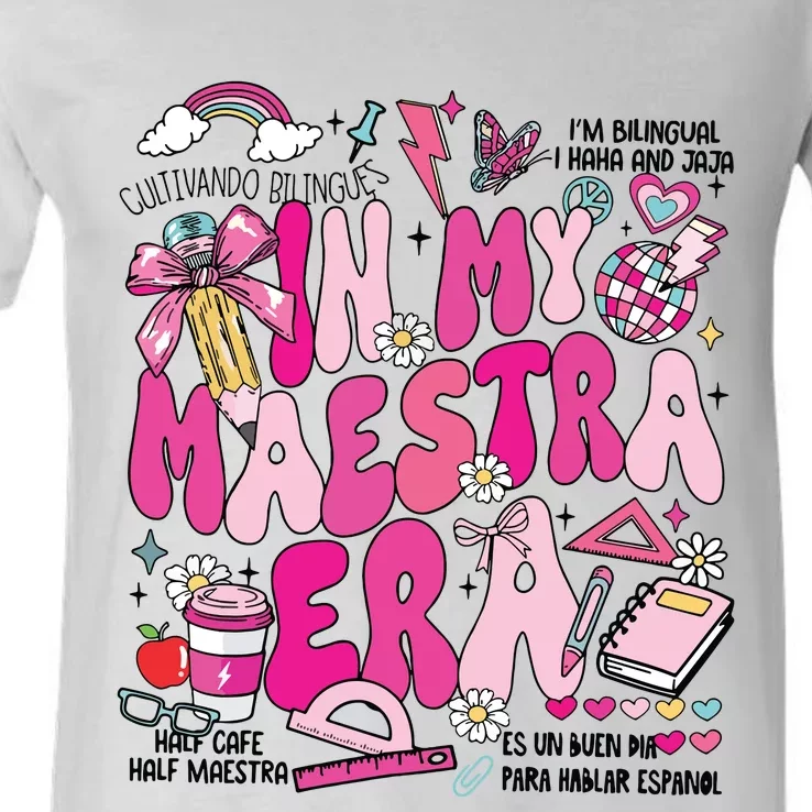 In My Maestra Era Spanish Mexican Teacher Back To School V-Neck T-Shirt