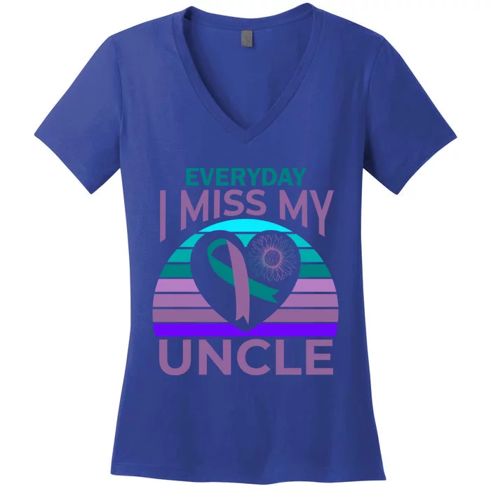 I Miss My Uncle Heart Sunflower Suicide Awareness Niece Gift Women's V-Neck T-Shirt